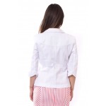 Бяло дамско сако с 3/4 ръкави - памук